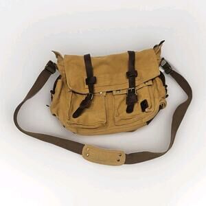 Military Canvas Genuine Leather Men Messenger Bags Shoulder Crossbody Casual Bag